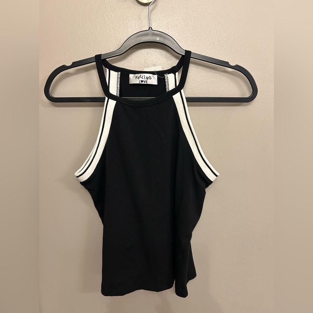 NWT Women’s Falling Love Halter top black with white strip size L